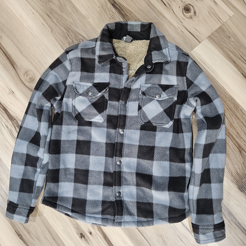Plaid Button-Up Fleece Jacket